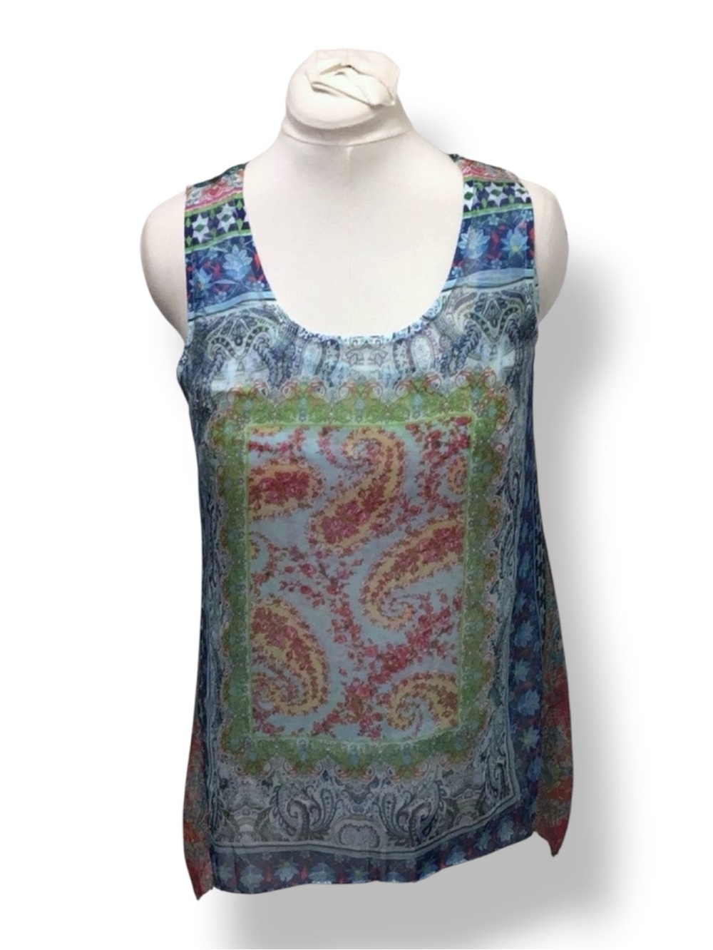 One World Women’s Sleeveless Scoop Neck Asymmetric Tunic, Blue, size PL